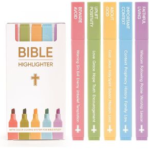 Bible Highlighters with Highlighting System, Chisel Tip No Bleed Highlighters for Bibles, Aesthetic Highlighters Set in Assorted Colors for Bible Study Journaling [5 Pack]