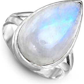 Boho-Magic Sterling Silver Moonstone Ring for Women Teardrop Gemstone Boho Jewelry