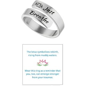 Lotus Just Breathe Ring for Women，Summer Stainless Steel Adjustable Engraved Hope Encourage Ring Jewelry