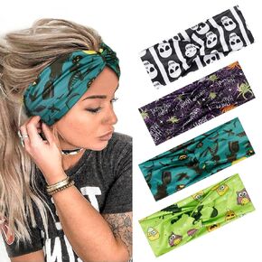 AKTVSHOW Headbands for Women Knotted Headband Elastic Head Bands Women's Hair Band Non-Slip Turban Printed Stylish Sport Sweat Hair Wrap for Girls Cute Hair Accessories 4PCS