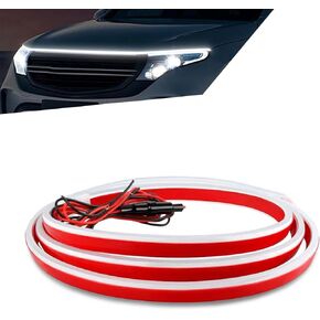 1 PC Car Hood Daytime Running Lights, 70" Through-Type Gap Light Guide Strip Center Grille LED Light Strip Scanning Lights, Car Atmosphere Decorative Light Accessories, for Cars (White)