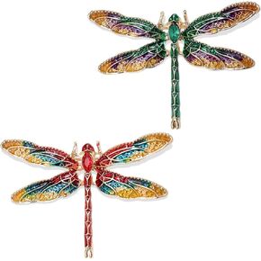 2Pcs Retro Crystal Dragonfly Brooches Elegant Enamel Rhinestone Animal Statement Brooch Pins Fashion Jewelry Accessories for Women Girl Gift Gold