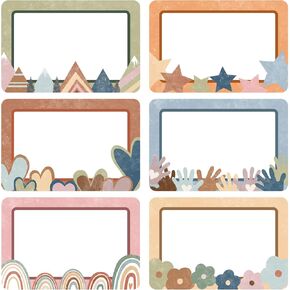 180Pcs Boho Name Tag Stickers Rainbow Daisy Flower Rectangle Nameplate Stickers Classroom Bulletin Board Decoration Label Stickers for Office School Desk Wall Decor, 6 Designs