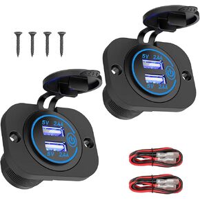 Linkstyle 2PCS 12V USB Outlet Panel, 5V 24W 4.8A Dual USB Power Outlet, Touch Switch, for Car Marine Truck Motorcycle