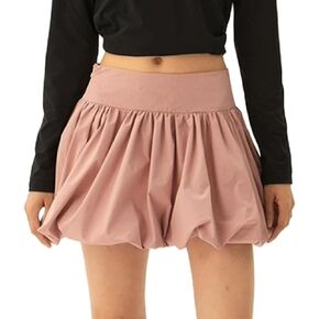 Muineobuka Women Girls Bubble Mini Skirt Low Waist Pleated Puffy Short Skirts A-Line Rufle Flared Mini Balloon Skirts