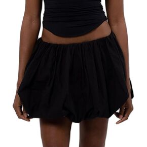 Muineobuka Women Girls Bubble Mini Skirt Low Waist Pleated Puffy Short Skirts A-Line Rufle Flared Mini Balloon Skirts