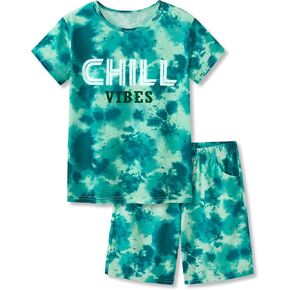 Tebbis 2-Piece Cozy Pajamas For Little/Big Boys Gamer Yellow Short Sleeves Cool PJs Set Kid Size 6-18