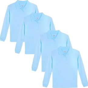 Studio 3 Girls' 4-Pack Soft Jersey Long Sleeve Polo Shirts