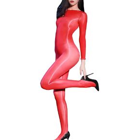 Body Stockings For Women Sexy Oil Shiny Bodystocking Nylon Bodysuit Catsuit Long Sleeved Glossy Pantyhose Tights