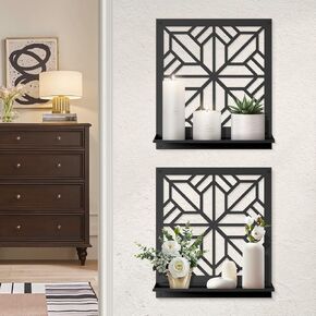 Metal Wall Candle Holder, Black Metal Wall Art Decor, Farmhouse Rustic Bathroom Wall Art, Retro Aesthetics Wall Hanging for Living Room Bedroom Bathroom (2 Pack, 11.8 x 13 in) in Kuwait