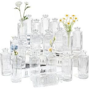 Glass Bud Vases Set of 20, Living Bud Vases, Small Bud Vase in Bulk, Mini Flowers Vases for Centerpiece, Vintage Decorative Vase Set for Table Decorations, Wedding Reception, Home Decor (Clear)