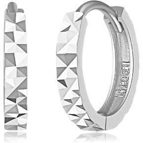 14k Yellow OR White Gold 2mm Thickness Multifaceted Huggie Earrings (11 x 11 mm)