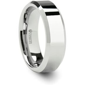 Mens Tungsten Carbide White Wedding Ring - Beveled Comfort Fit - 4mm 6mm 7mm 8mm 10mm 12mm Wide - Style name: LINCOLN