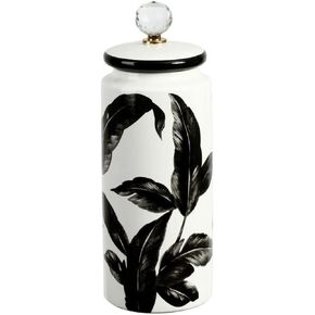 Mark Roberts 14" Medium Decorative Jar with Lid - Spring 2022 Floral Design - Black/White - Ideal for Kitchen and Bathroom Decor