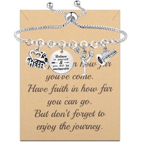 FUSTMW Cheer Charm Bracelet Cheerleading Gifts You Are Braver Than You Believe Bangle Bracelet Cheer Jewelry for Cheerleaders Cheer Coaches or Team (cheer br)