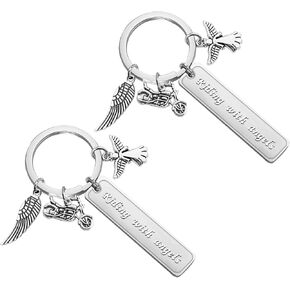 CENWA 2 PCS Motorcycle Memorial Jewelry Riding with Angels Keychain Memorial for Brother Dad Husband Sympathy Gift