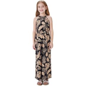 PATPAT Girls Wide Leg Long Pants Jumpsuit Floral Halter Sleeveless One Piece Romper