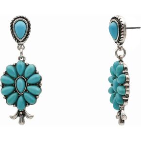 Turquoise Stone Squash Blossom Double Drop Earrings