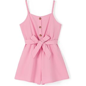 PATPAT Girls Floral Sleeveless Cami Romper Solid Cute Belted Wide Leg Shorts Jumpsuit for Toddler in Kuwait