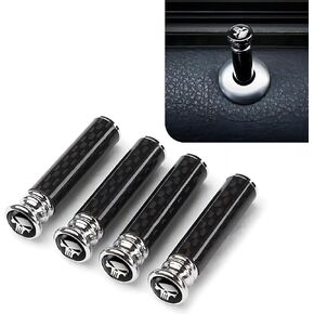 4 PCS Car Door Latch Pin Cover, 1.49" x 0.39" Tusk Skull + Carbon Fiber Pattern Alloy Door Lift Trim Modified Pin Cover Accessories, Universal Smooth Replacement, for Most Cars (Black)