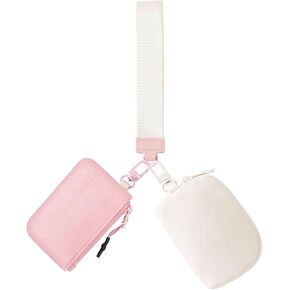 Dual Pouch Wristlet Keychain Wallets for Women with 2 Detachable Zipper Coin Purse - Small and Portable Mini Card Wallet for Women Men Black+Black
