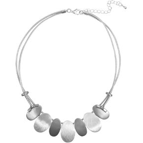Silver Plate Oval Exaggerated Disc Pendant Multilayer Leather Necklace for Women Strand Necklace Jewelry