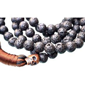 Lava Mala Beads Necklace Black Volcano Stone Red Copper Skull Bead 8mm 108+1 prayer Beads Third Chakra Self Esteem Will power Vitality Desire