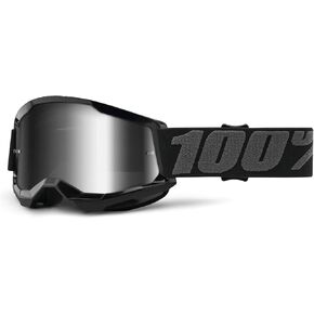 100% Strata 2 Youth Motocross & Mountain Bike Goggles - MX and MTB Racing Protective Eyewear (Black - Mirror Silver Lens)