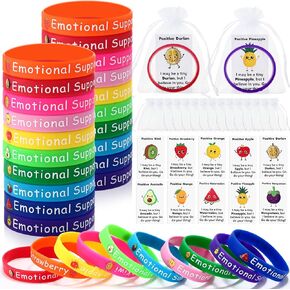 30 Sets Motivational Silicone Bracelets Fruit Pun Inspirational Rubber Wristbands Summer Emotional Support Stretch Bracelets with Funny Fruit Card Organza Bags for Women Men Teens Party Favor