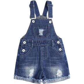 KIDSCOOL SPACE Girls Denim Shotalls,Damaged Fashion Raw Edge Hem Jeans Summer Shorts
