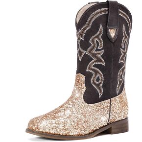 Toddler Girls Cowboy Boots - Cowgirl Western Boot for Kids Sparkle Glitter Mid Calf Riding Shoes Little Kid/Big Kid