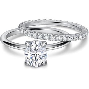 Moissanite Engagement Wedding Ring Set for Women 1.5ct Oval Cut Promise Rings & 925 Moissanite Eternity Band, Size 7.5