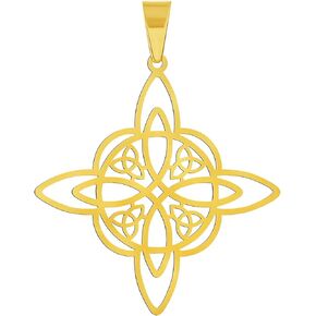 Solid 14k Yellow Gold Large Elegant Witch's Knot Cross Wiccan Symbol Pendant