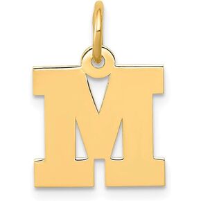 Solid 14k Yellow Gold Small Block Initial Letter M Alphabet Charm Pendant 18mm
