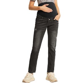 Maacie Women's Maternity Jeans Straight Leg Anti-Slip Comfy Cute Pants Over The Belly with Pockets