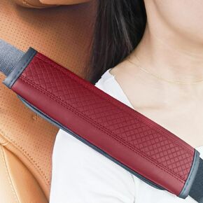 2 Pack Leather Seat Belt Pad Covers, Safety SeatBelts Shoulder Strap Pad, Driving Cushion Protect Your Neck and Shoulder Universal for Car, Truck, SUV (WINE RED)