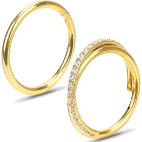 Titanium Nose Rings Hoops 20G 18G 16G Hinged Nose Rings, Diameter 5mm to 14mm 24K Gold Plated Septum Ring, Segment Clicker Ring Cartilage Helix Tragus Conch Daith Rook Hoop Earring Silver-Gold-Rose Gold-Black