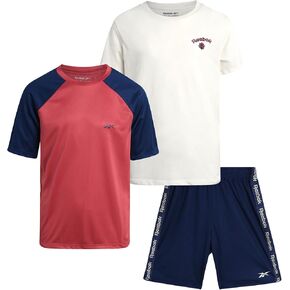 Reebok Boys' Active Shorts Set - 3 Piece Performance Short Sleeve T-Shirt and Mesh Basketball Shorts - Activewear Set (8-12)