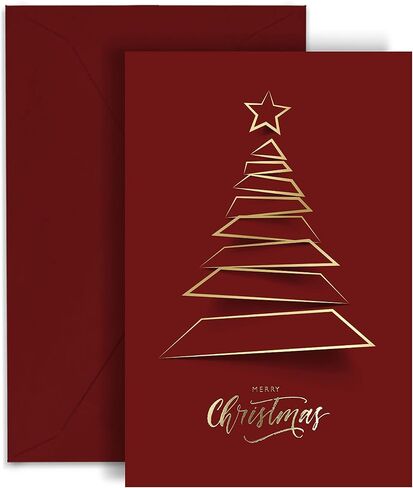 easykart labels 20 Christmas Greeting Cards with Gold Foiling Xmas Tree ,Dark Red Self Paper with Red Envelope , 6.75 x 4.5 Inch Merry Christmas Cards with Seal Stickers For Friends , Family and loved Ones… in Saudi Arabia