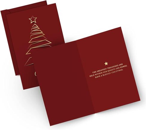 easykart labels 20 Christmas Greeting Cards with Gold Foiling Xmas Tree ,Dark Red Self Paper with Red Envelope , 6.75 x 4.5 Inch Merry Christmas Cards with Seal Stickers For Friends , Family and loved Ones… in Saudi Arabia