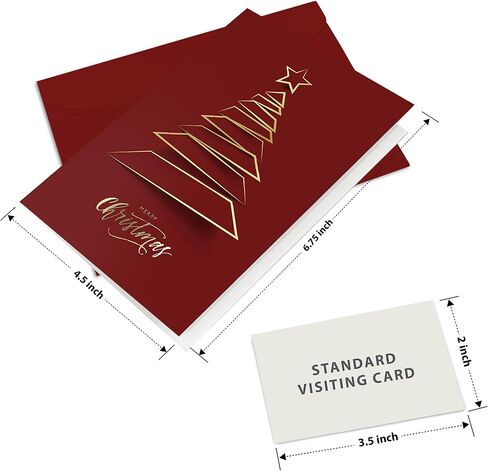 easykart labels 20 Christmas Greeting Cards with Gold Foiling Xmas Tree ,Dark Red Self Paper with Red Envelope , 6.75 x 4.5 Inch Merry Christmas Cards with Seal Stickers For Friends , Family and loved Ones… in Saudi Arabia