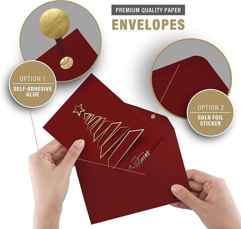 easykart labels 20 Christmas Greeting Cards with Gold Foiling Xmas Tree ,Dark Red Self Paper with Red Envelope , 6.75 x 4.5 Inch Merry Christmas Cards with Seal Stickers For Friends , Family and loved Ones… in Saudi Arabia