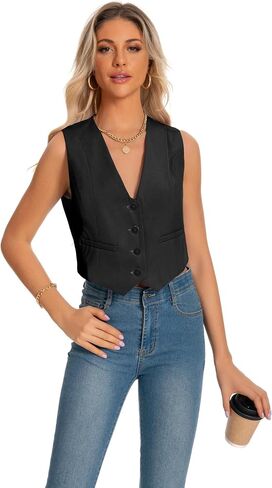 YYNUDA Sleeveless Blazer Vest for Women V Neck Single Breasted Button Down Business Short Waistcoat in Saudi Arabia