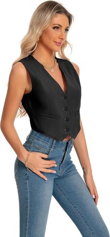 YYNUDA Sleeveless Blazer Vest for Women V Neck Single Breasted Button Down Business Short Waistcoat in Saudi Arabia