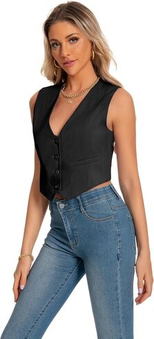 YYNUDA Sleeveless Blazer Vest for Women V Neck Single Breasted Button Down Business Short Waistcoat in Saudi Arabia