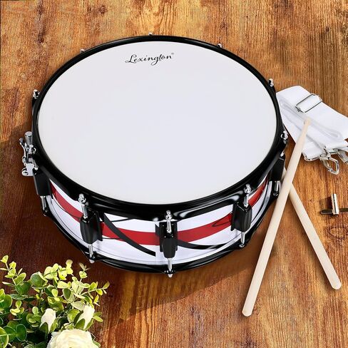 Lexington SD403S Snare Drum Set Student Steel Shell 14 X 5.5 Inches with 10 Lugs, Includes Drum Key, Drumsticks and Strap, Black Nickel in Kuwait