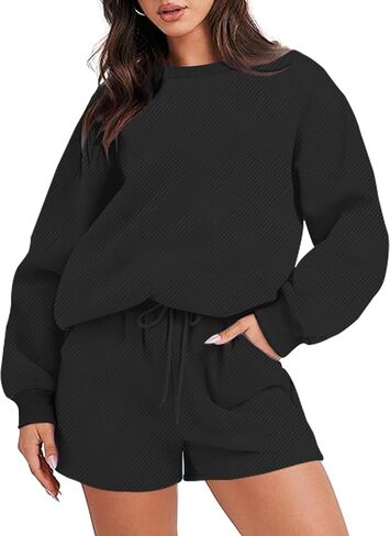 Women 2 Piece Outfits Sweat Shorts Set Two Piece Lounge Sets Matching Casual Clothing Comfy Suit in Saudi Arabia