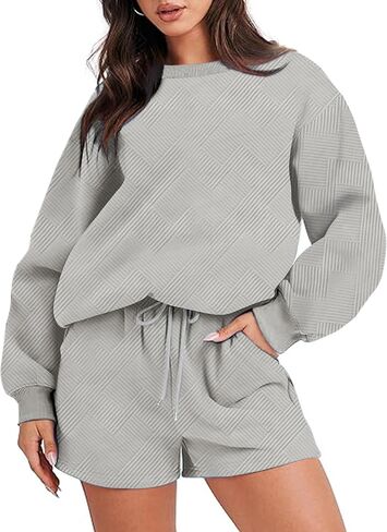 Women 2 Piece Outfits Sweat Shorts Set Two Piece Lounge Sets Matching Casual Clothing Comfy Suit in Saudi Arabia