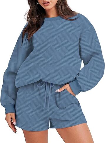 Women 2 Piece Outfits Sweat Shorts Set Two Piece Lounge Sets Matching Casual Clothing Comfy Suit in Saudi Arabia