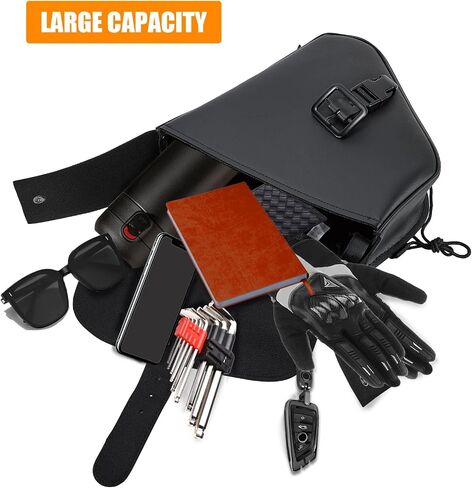 GARGOYLE BELLS Motorcycle Saddle Bags Solo Swing Arm Bag For Sportster Softail PVC Waterproof Motorcycle Luggage Bags for Motorcycle or Bike (Left Side, Black PVC) in Saudi Arabia